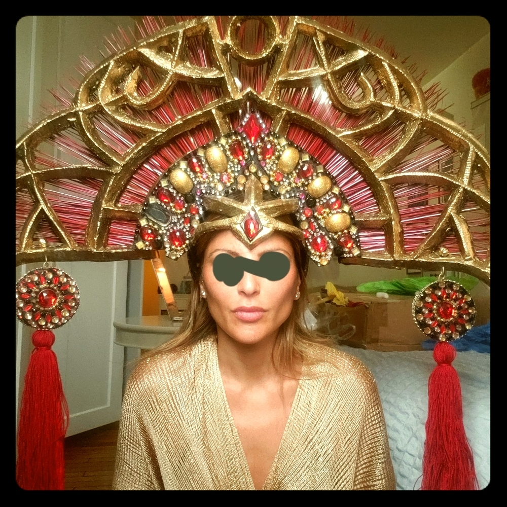 Majestic headpiece, handmade in red & gold